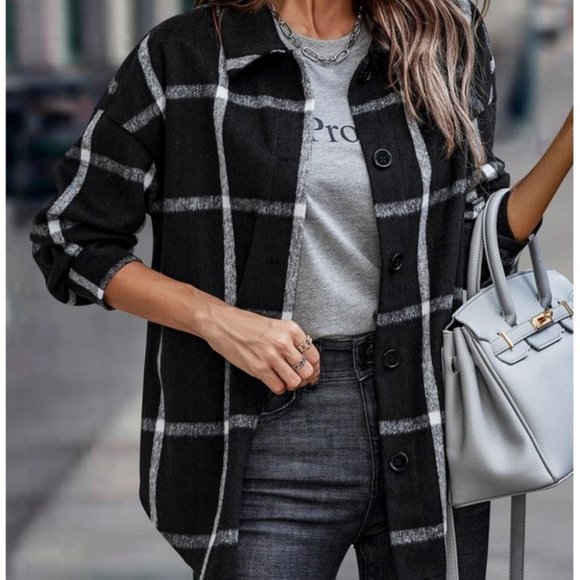 MODA ME COUTURE Jackets & Blazers - black and white plaid print overcoat fall winter chic classy casual